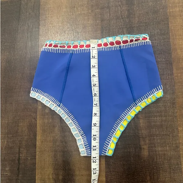 Kiini Crochet Trim High Waisted Bikini Bottom Blue Size S - Image 6
