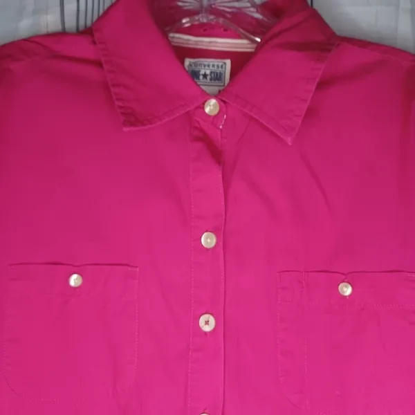 Converse One Star Bright Pink Y2K Retro Casual Utility Camp Button-Up Shirt - Image 3