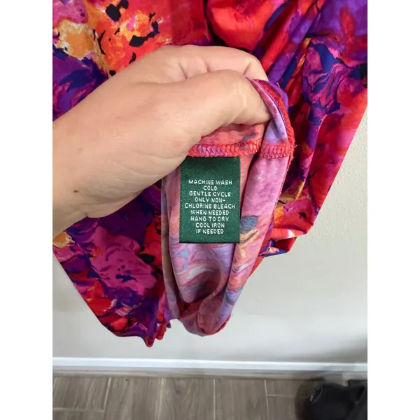Lauren Ralph Lauren Pink Purple Floral Ruched V-Neck Sheath Dress Size 8 - Image 4