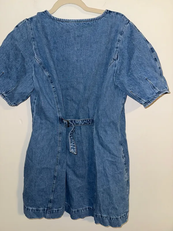 ALIGNE Aurelia Waisted Denim Mini Dress Anthropologie blue button size 12 - Image 7