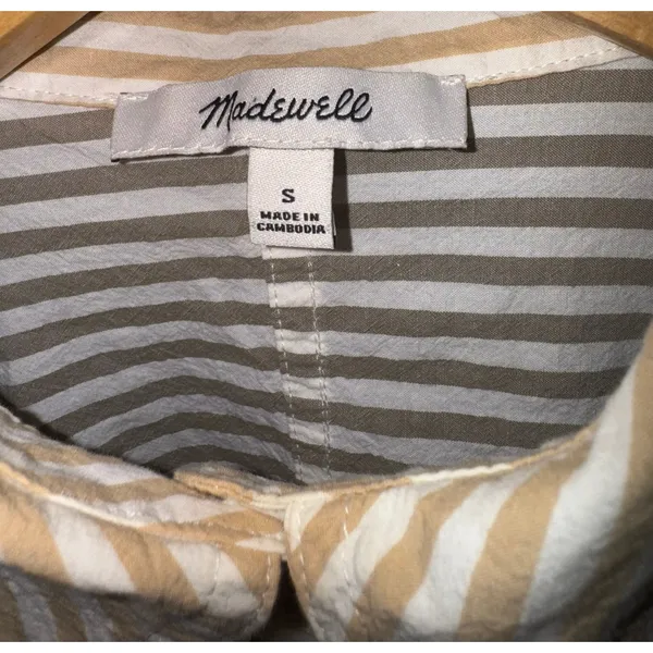 Madewell Flap Pocket Crop‎ Button Up Shirt Poplin Lagoon Women's Small Striped - Image 7