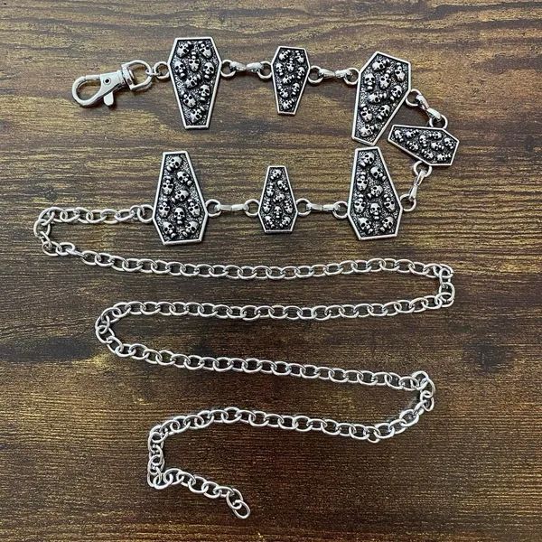 Women's Silver Coffin Skull Chain Belt Body Chain, Fits 14-43 Inches, X7G9A1393 - Image 3
