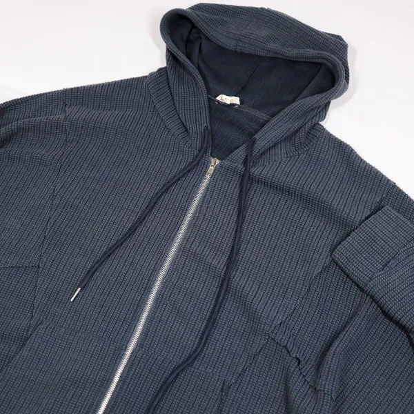 POL Waffle Knit Full Zip Hoodie Women L Gray Oversized Distressed Raw Hem Boho - Image 4