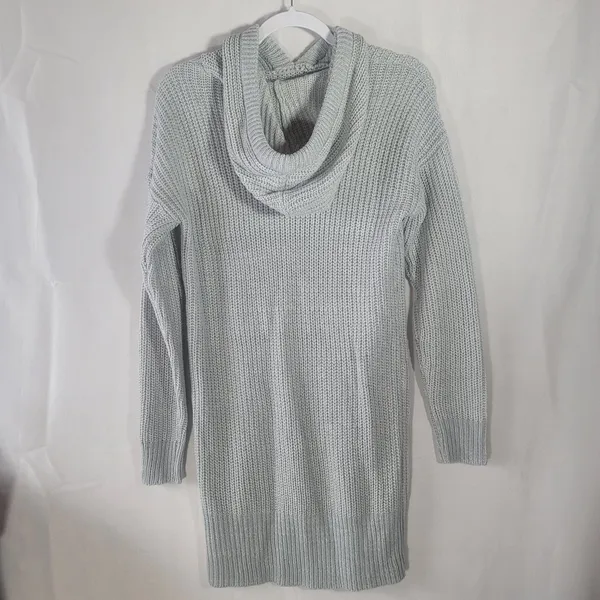 Full Circle Trends Hooded Knit Tunic Top or Sweater Dress Grey Sz M Casual Cozy - Image 2