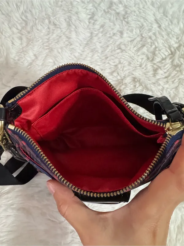 Coach Navy and Pink Plaid Crossbody - Image 3