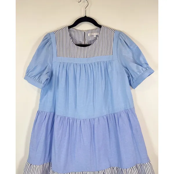 English Factory Womens Dress Blue Quinn Babydoll Striped Tiered A Line Small - Image 3