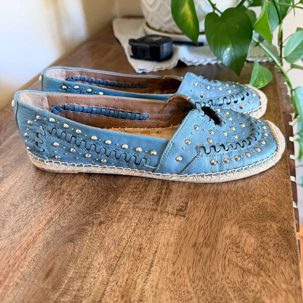 Sam Edelman Liam Espadrille‎ Flats Womens 8 Blue Leather Studded Boho Slip On - Image 3