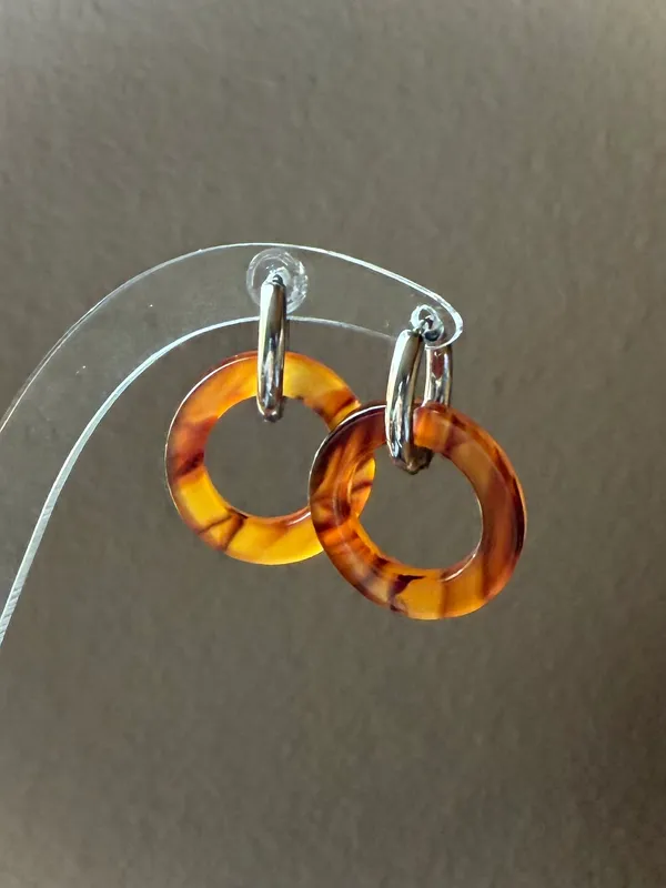 Handmade tortoiseshell circle simple minimalist hoop earrings💛 - Image 5