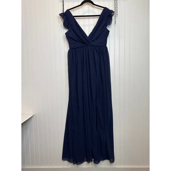 NWOT Lulus Gorgeous Goal Navy Pleated Backless Surplice Maxi Dress Wedding Sz M - Image 2
