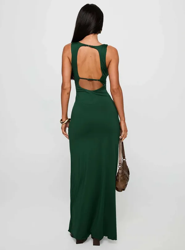 NWT Princess Polly Frederica Plunge Maxi Dress Forest Green - Image 2
