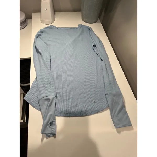 Twenty5A Light Blue Waffle Knit Henley Long Sleeve‎ Cuff Top Size S - Image 6