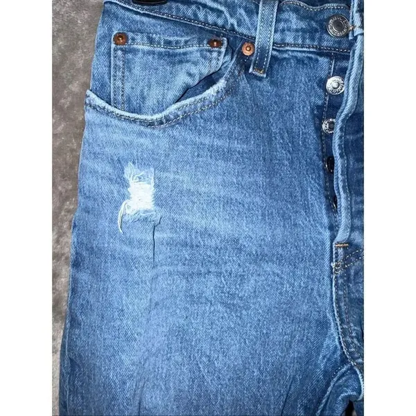 Levi’s 501 Distressed Medium Wash Button Fly Raw Hem Jeans Size 27 #774 - Image 5