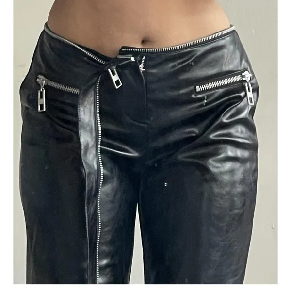 ZARA Bloggers Fave Black Faux Leather Pants Zipper Detail/Detachable Waist-Small - Image 3