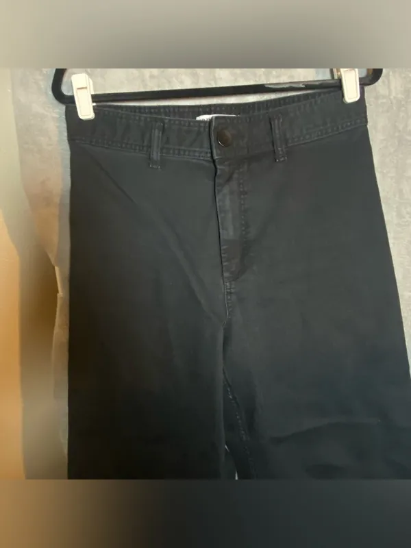 Zara Black High Waisted Career‎ Modest capsule Wide Leg Black Pants Normcore 10 - Image 5