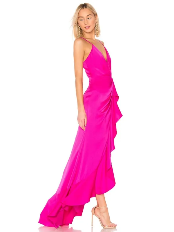 Jay Godfrey Elsie Gown Pleated Ruffle Slit Maxi Dress Pink Size 8 - Image 2