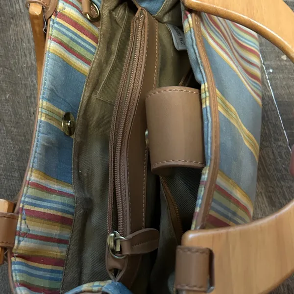 Fossil Cabana Stripe Canvas Wood‎ Handled Satchel Handbag in multicolor. - Image 6