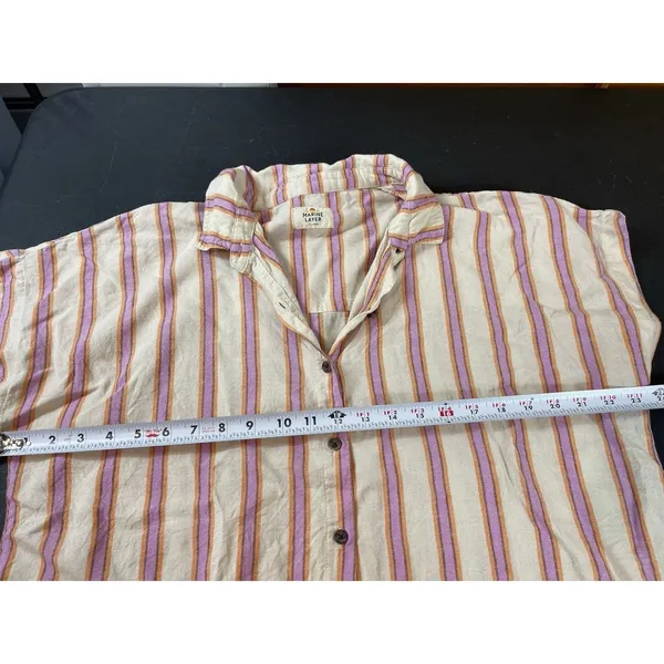 Marine Layer XL Striped Button Front Shirt Shorts Pajama Set Linen Tencel READ - Image 11