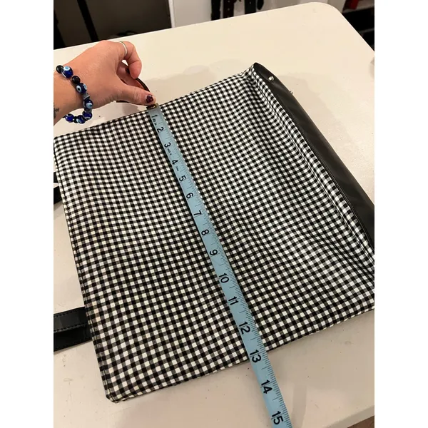 Black & White 100% Cotton Double Strap Gingham Checkered Medium Tote Bag - Image 12