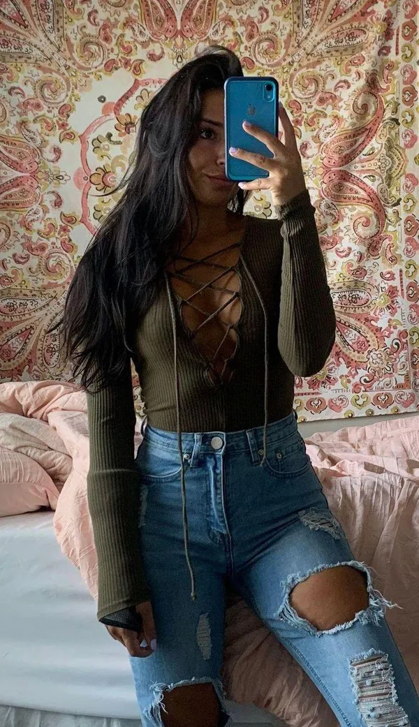 Long Sleeve Lace Up BodySuit - Image 2