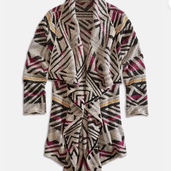 Lucky Brand Intarsia Open Waterfall Cardigan Women's Small Boho Sweater Western‎ - Image 5