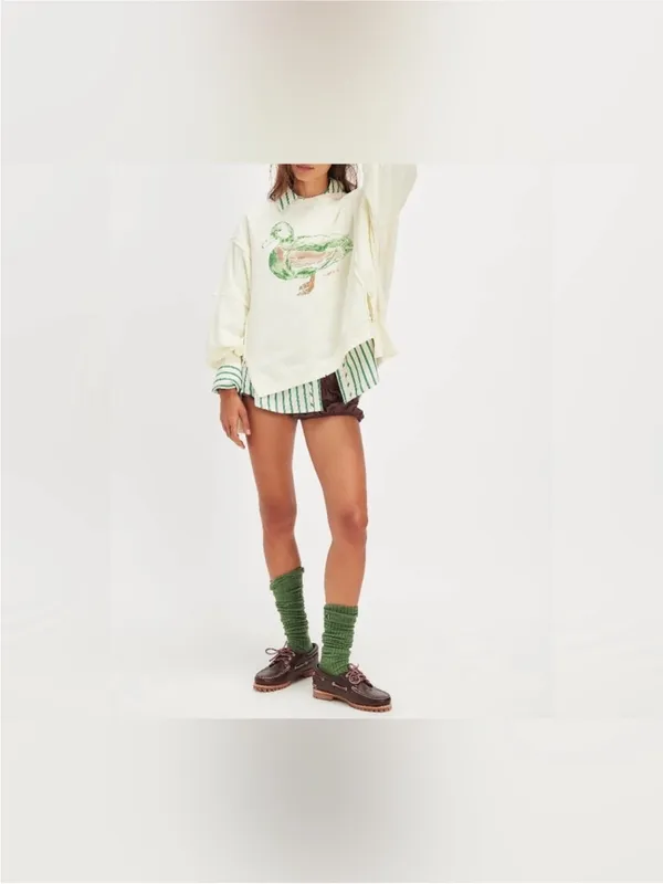 NWT Free People We The Free Graphic Camden Pullover - duck combo mallard - Large - Image 5