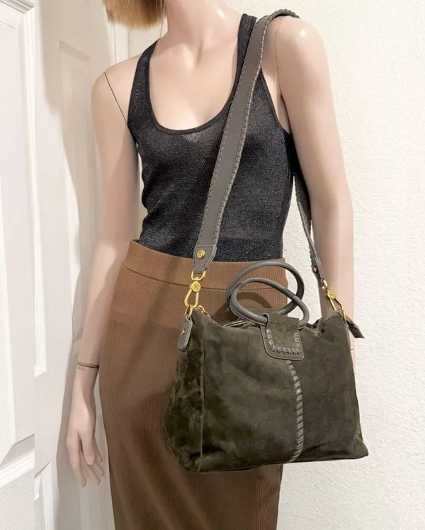 HOBO Shiela Herb Olive Green Suede Leather Medium Satchel Crossbody Bag - Image 3
