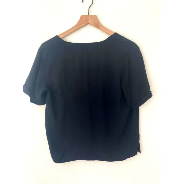 Asos Black Indie Cottage Granola Girl Gritty Boho Fall Viscose Black Button Top - Image 6