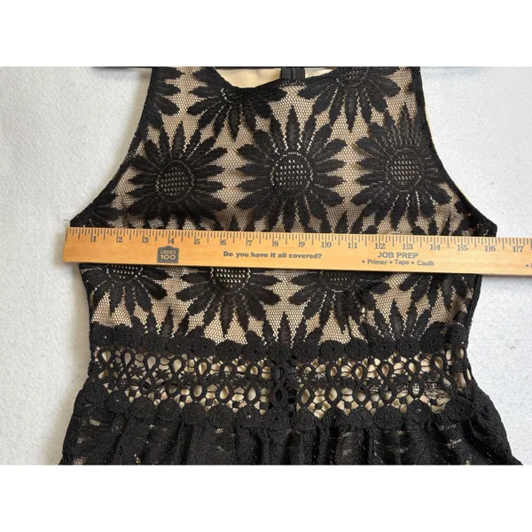 Socialite Black Floral Lace Sleeveless Mini Dress Tan Lining Size L - Image 8