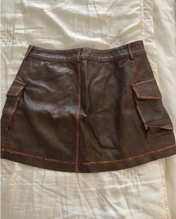 Princess Polly Leather Mini Cargo Brown Skirt US 0 - Image 2