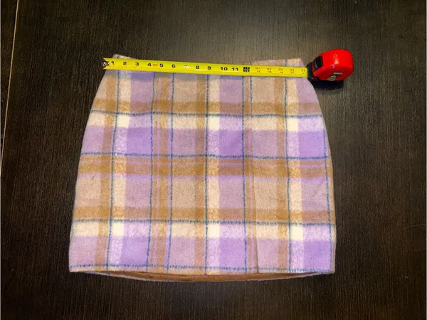 Skies Are Blue Lavender Plaid Mini Skirt with Tan and Cream Accents - Image 3