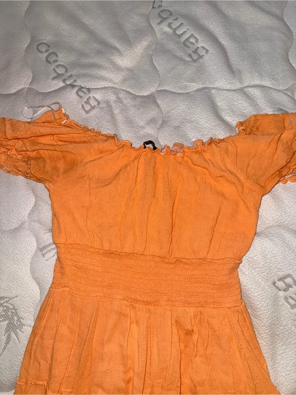 Orange Off-Shoulder Tiered Maxi Dress - Image 2