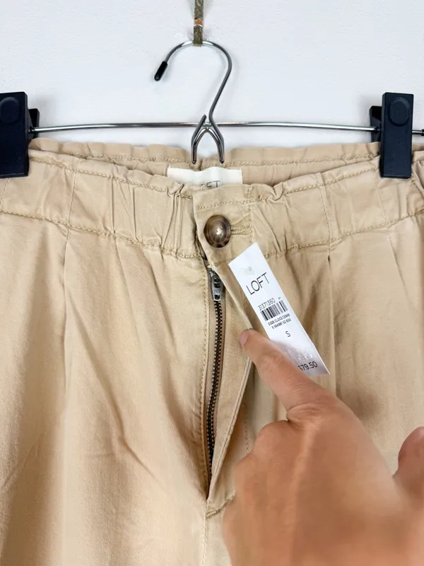 NWT LOFT Wide Leg Loose Fit Pleated Poplin Trouser Pant Tan Size Small - Image 7