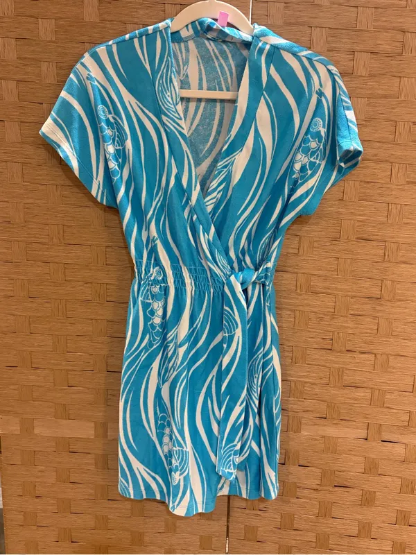 Lilly Pulitzer Blue Wave-Print Women's Swim Cover-Up Dress Small EUC - Image 2