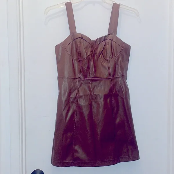 2/$30 A new day faux leather brown leather dress with bodice size small - Image 3