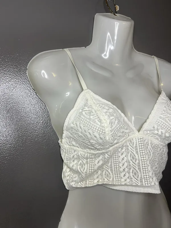 Aerie Bralette Bra Womens Medium White Lace Wireless Unlined Longline Crop - Image 2