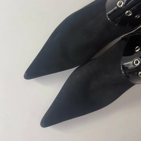 Jeffrey Campbell Seatbelt Black Suede Black Patent Buckle Heel Boots - Image 4