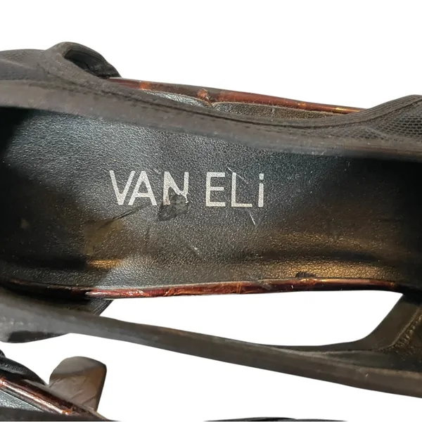VANELI Black/Brown Animal Trim Canvas Side Cut Out High Heel Shoes - 8.5 Narrow - Image 12