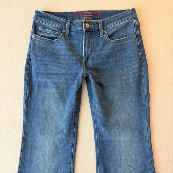 Lucky Brand Sweet Mid Rise Flare Jeans Womens 10/30R Blue Boho Raw Hem Denim - Image 9