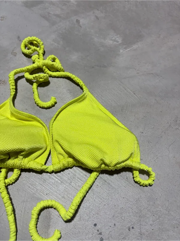Aerie Neon Yellow Ruched Triangle Bikini Top XL - Image 6