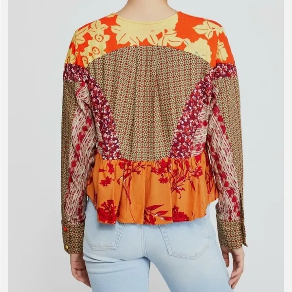 Free People Aloha State of Mind Patchwork Blouse Top Small - Image 2