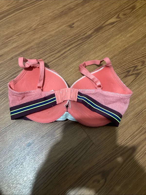 Victoria's Secret Coral Lace Push-Up Bra with Striped Band - Image 2