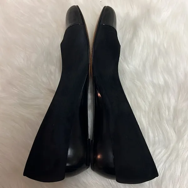 Salvatore Ferragamo Black Leather Patent Cap Toe Low Wedge Size 6.5aa B-24‎ - Image 7