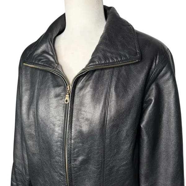 Wilson's Leather Genuine Leather Women's Blazer Jacket Size XS Black Pockets Long Length - Image 3