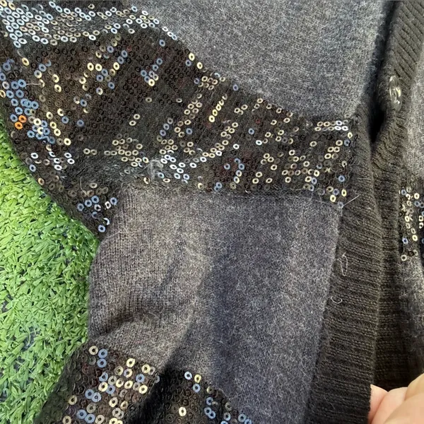 Alice + Olivia Black and Gray 100% Wool Sequin Hooded Button Cardigan Medium - Image 9