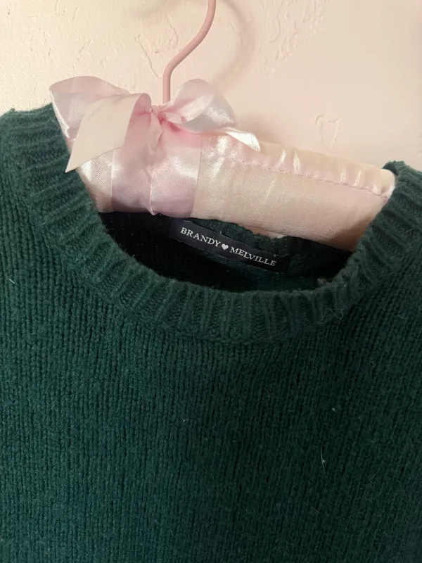 Brandy Melville Dark Green Ribbed Crewneck Sweater - Image 3