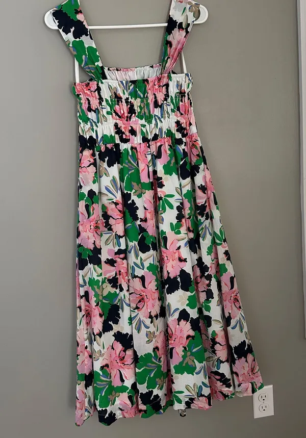 Tommy Hilfiger Isla Floral Sleeveless Midi Dress Size 6 Ivory Bloom Smocked - Image 4