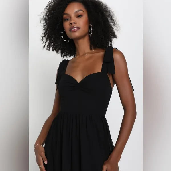 Lulus Radiant Charisma Black Chiffon Ruched Tie-Strap Maxi Dress - Image 3