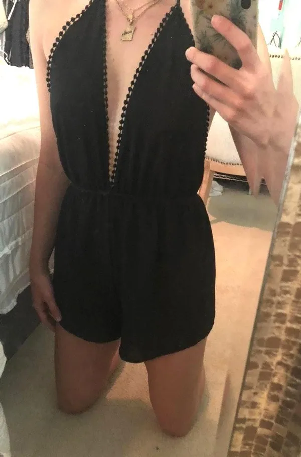 Deep V Romper Black - Image 2