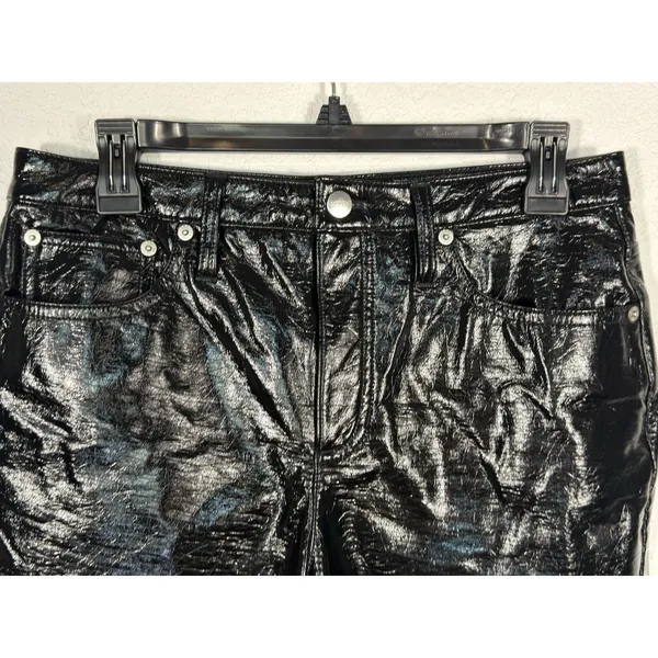 J.Crew Black Patent Faux Leather High Rise Straight Pants Size 28 edgy Y2K goth - Image 4