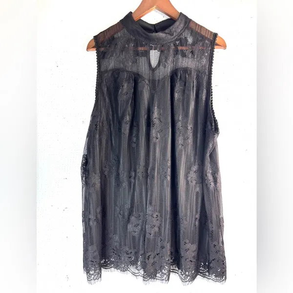 Eve & Maddie 2X Fairygoth High Neck Sleeveless Lace Top in Black - Image 9